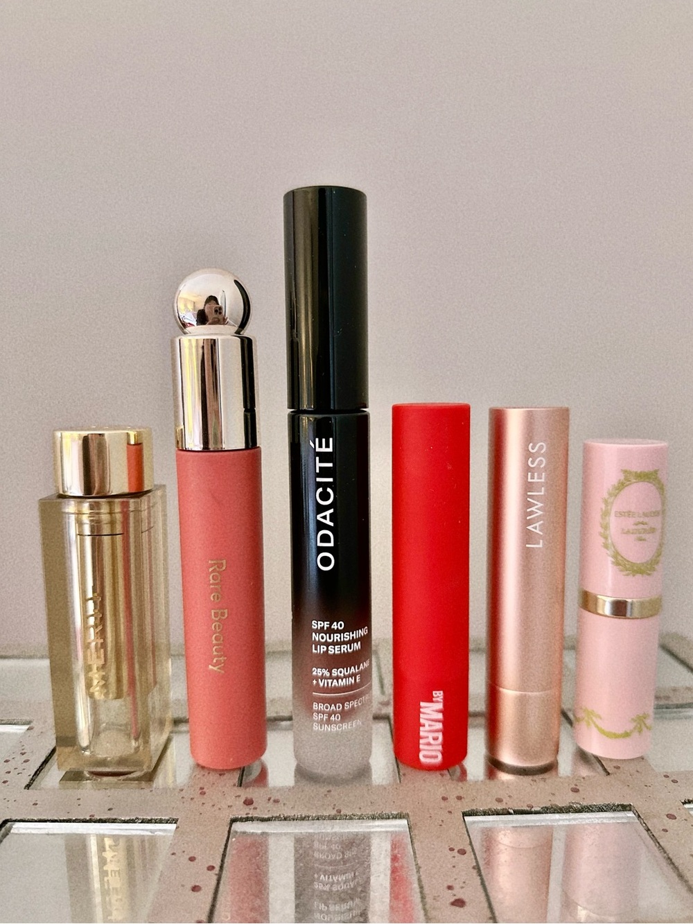 6pc Lipstick lot! Merit, Rare Beauty, Mario, Lawless, Odacite, Estée Lauder!